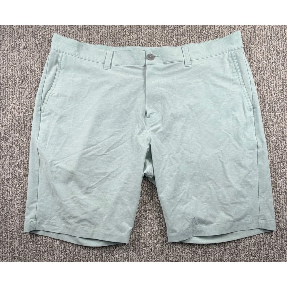 TravisMathew Golf Shorts Mens 40 Green Beck Performance Micro Stripe Stretch